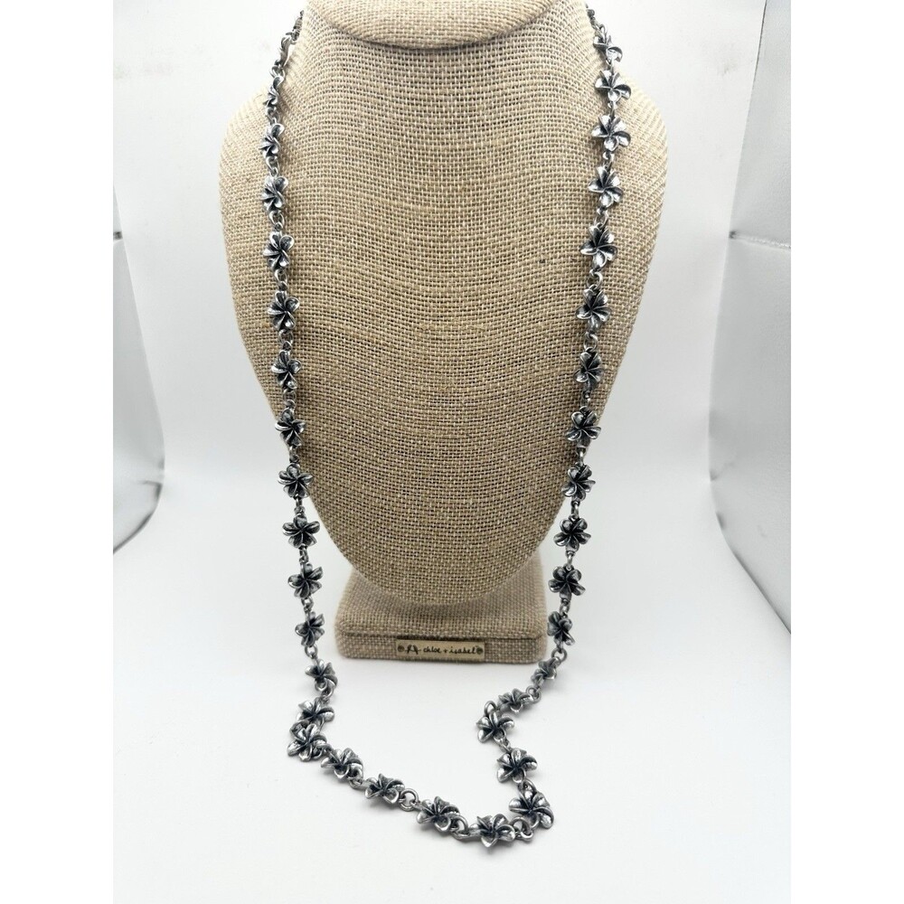 Lucky Brand Plumeria Flower Necklace Silver Tone 34”